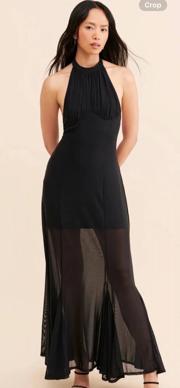 Free People Let Me Be Black Mesh Ruffle Sheer Maxi Dress Gown